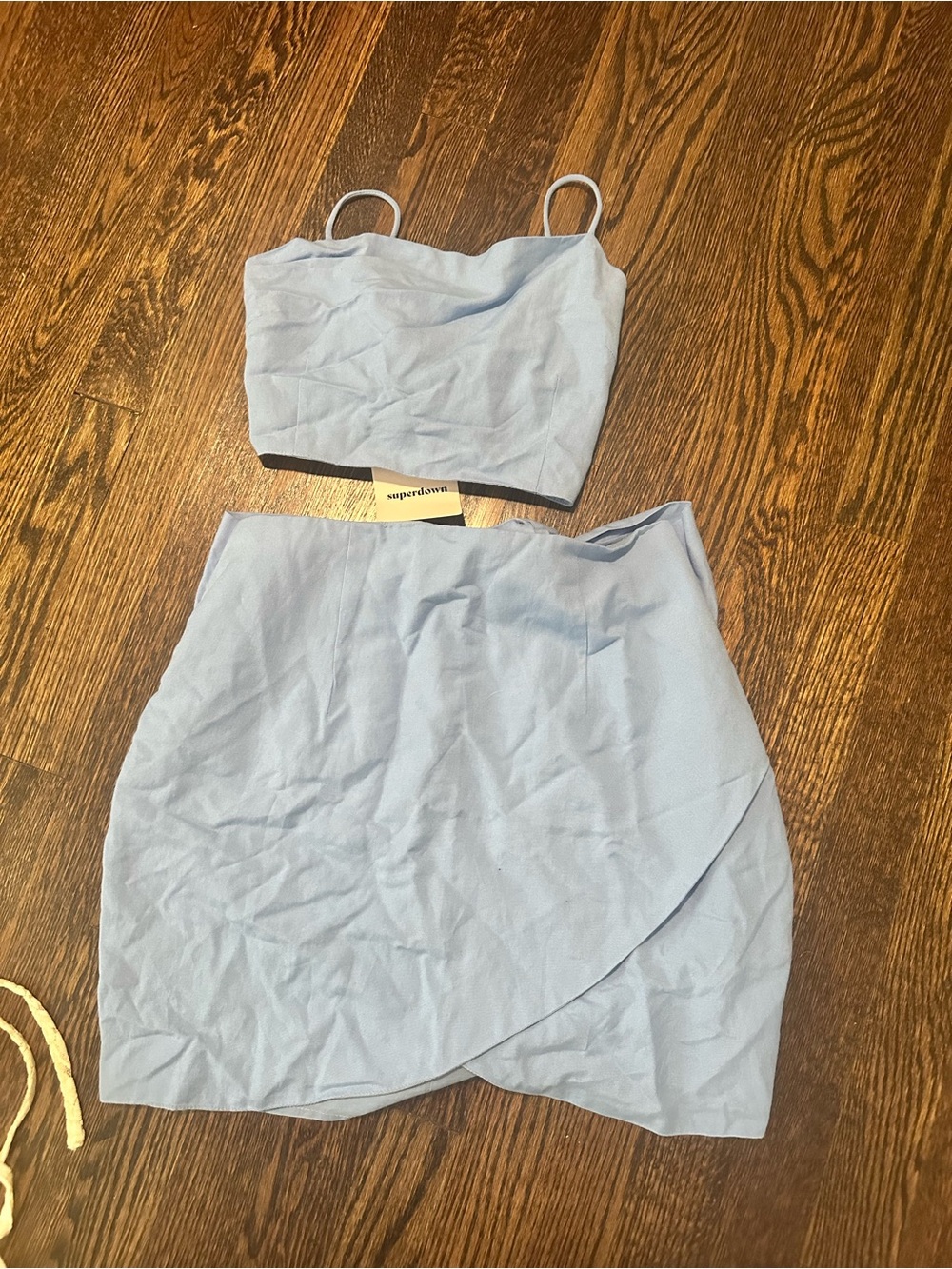 superdown Light Blue Crop Top & Asymmetrical Wrap Skirt Set
